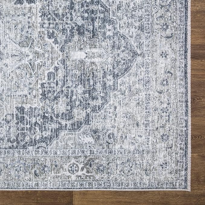 Bloom Rugs Caria Washable Non-Slip 4x6 Rug - Gray/Dark Blue Traditional Area Rug for Living Room, Bedroom, Dining Room, and Kitchen - Exact Size: 4' x 6'