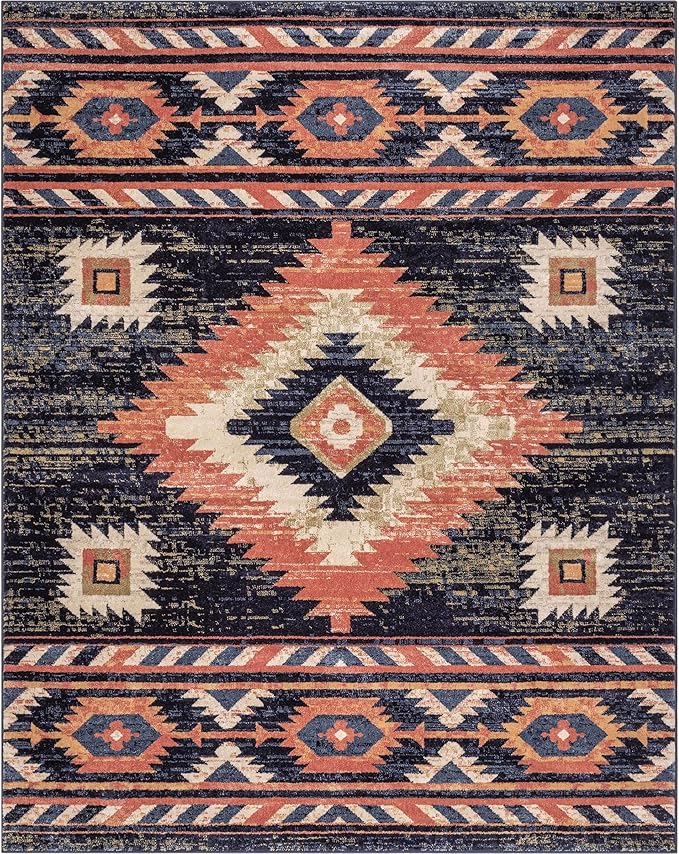 Well Woven Tulsa Lea Blue Southwestern Tribal Bohemian 6'7" X 9'3" Area Rug