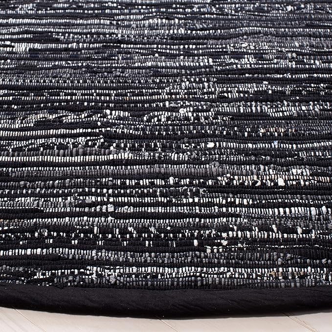 SAFAVIEH Rag Rug Collection Area Rug - 6' Round, Black, Handmade Boho Stripe Cotton, Ideal for High Traffic Areas in Living Room, Bedroom (RAR121Z)