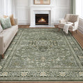 9x12 Area Rug Living Room: Washable Boho Large Neutral Vintage Soft Rugs Stain Resistant Farmhouse Non Slip Indoor Floor Carpet for Bedroom Nursery Kids Playroom Office Dining Room Home- Dark Green