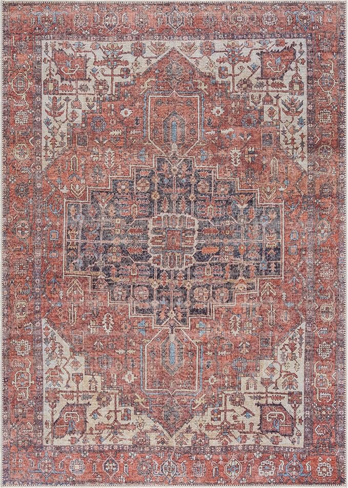 Bloom Rugs Washable 3' x 5' Rug - Red/Orange/Beige Traditional Area Rug for Living Room, Bedroom, Dining Room, and Kitchen - Exact Size: 3' x 5'