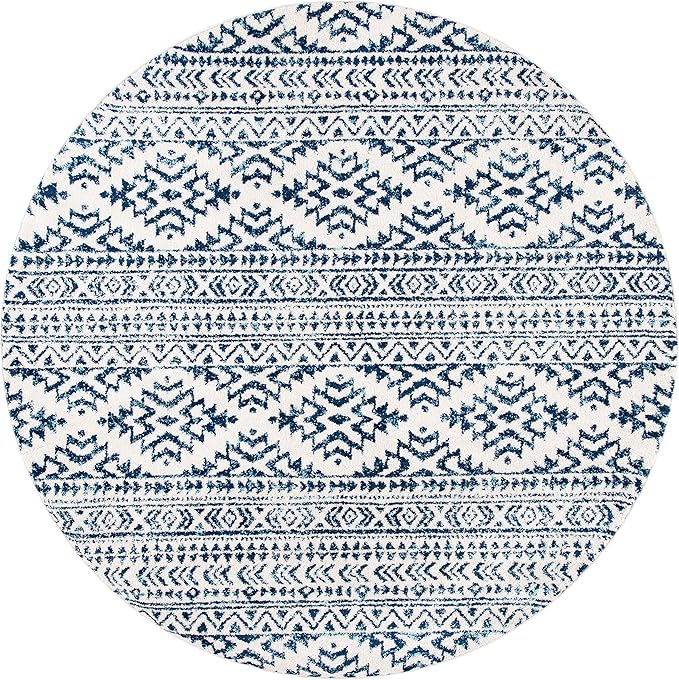 SAFAVIEH Tulum Collection Area Rug - 11' Round, Ivory & Navy, Moroccan Boho Tribal Design, Non-Shedding & Easy to Clean, Ideal for Living Room, Bedroom, Dining Space (TUL272D)