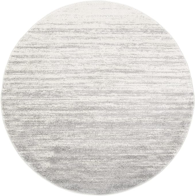 SAFAVIEH Adirondack Collection Area Rug - 9' Round, Ivory & Silver, Modern Ombre Design, Non Shedding & Easy to Clean, Ideal for Living Room, Bedroom, Office, Dining Space (ADR113B)