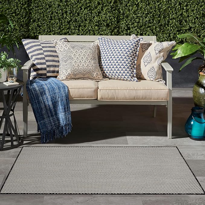 Nourison Home Courtyard Black White 3' x 5' Area Rug - Easy Clean, Non Shedding, Bed Room, Living Room, Dining Room, Kitchen (3' x 5')