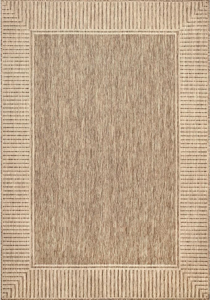 Nuloom Asha Light Brown/Ivory, 5' x 8', Casual, Striped Border, Soft and Cozy, High Traffic, Stain Resistant, Easy Clean, Durable Area Rug for Indoor/Outdoor Patio, Deck, Porch, Garden, Courtyard