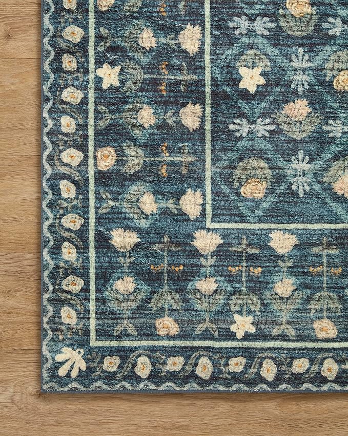 Loloi Rifle Paper Co. Eden Collection EDE-03 Lattice Indigo 2'-6" x 7'-6" Runner Rug feat. CloudPile™
