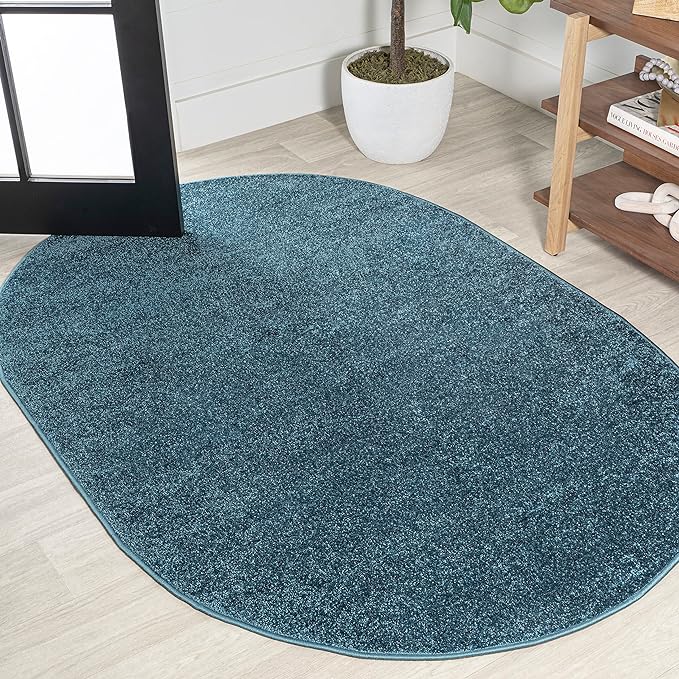 Eyely UES100H-6OV Supersoft Haze Solid Low-Pile Indoor Area Rug, Coastal, Bohemian, Minimalist, Classic, Casual for Bedroom,Kitchen,Living Room,Non Shedding,Easy-Washing, Blue, 6 X 9 Oval
