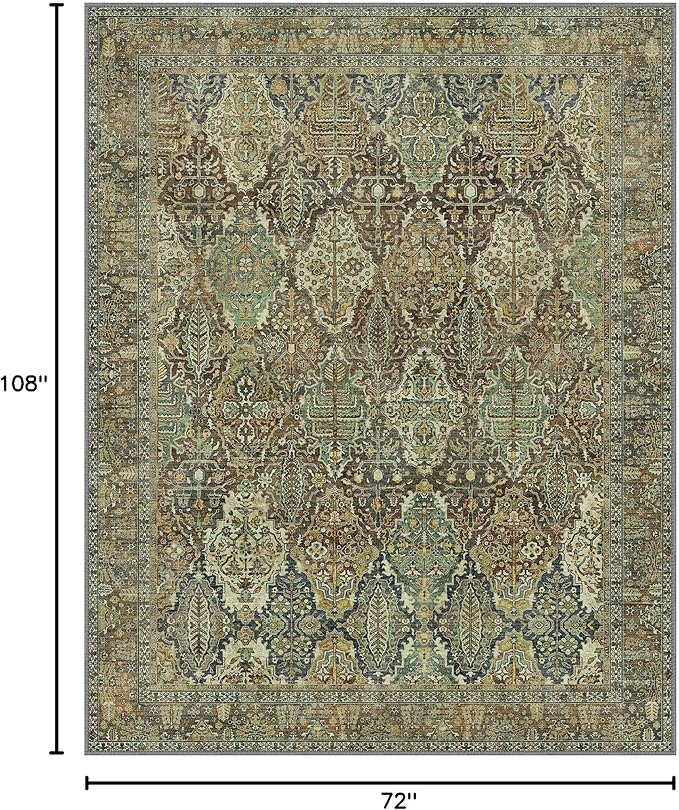 Bavni Area Rug 6X9, Oriental Vintage 6X9 Area Rugs, Large Rugs for Living Room, Non Slip Boho Carpet for Bedroom Dorm, Low Pile Aesthetic Washable Rug for Dining Room Office, Sage Green