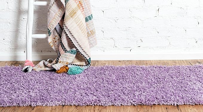 Unique Loom Solid Shag Collection Area Rug (2' 6" x 16' 5" Runner, Lilac)