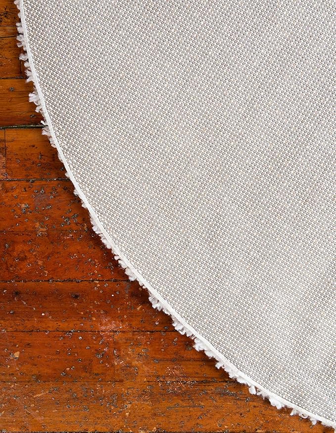 Unique Loom Davos Shag Collection Area Rug - Solid (6' 7" Round, White/ Ivory)