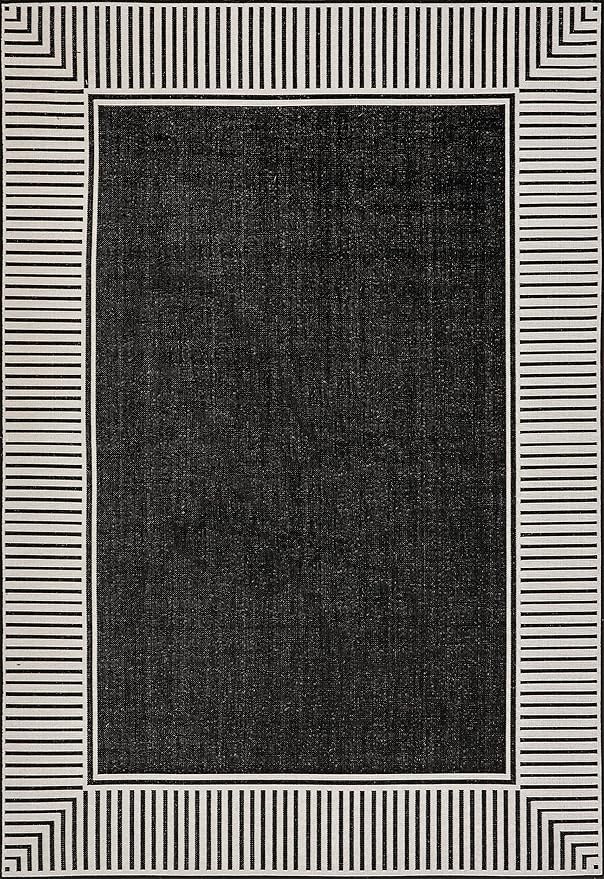 Nuloom Asha Black/Ivory, 5' x 8', Casual, Striped Border, Soft and Cozy, High Traffic, Stain Resistant, Easy Clean, Durable Area Rug for Indoor/Outdoor Patio, Deck, Porch, Garden, Courtyard