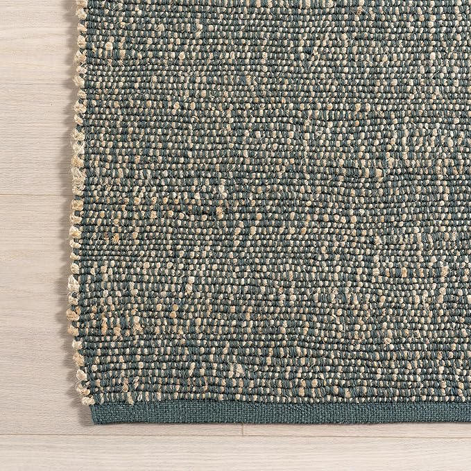 Nuloom Elfriede Handmade, Green/Natural, 6' x 9', Jute & Cotton, Textured and Earthy, High Traffic, Stain Resistant, Easy Clean, Durable Area Rug for Bedroom, Living Room, Dining, Entryway