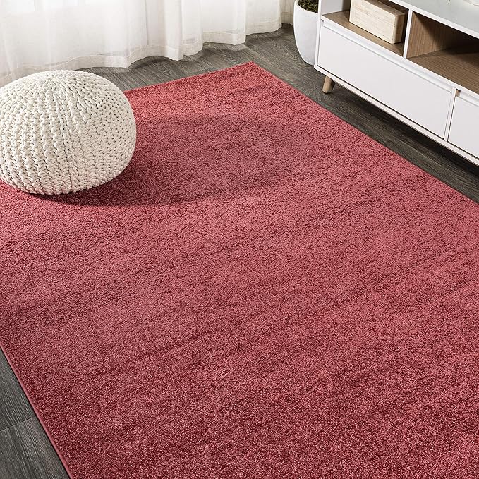 Eyely UES100E-3 Supersoft Haze Solid Low-Pile Indoor Area Rug Casual;Contemporary;Solid;Traditional, Bedroom, Kitchen, Living Room, Easy-Cleaning, Non-Shedding, 3 X 5, Red