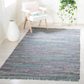 SAFAVIEH Rag Rug Collection Area Rug - 5' x 8', Aqua & Multi, Handmade Boho Stripe Cotton, Ideal for High Traffic Areas in Living Room, Bedroom (RAR121K)