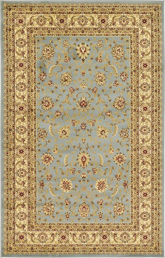 Unique Loom Voyage Collection Traditional Oriental Classic Intricate Design Area Rug (5' 0 x 8' 0 Rectangular, Light Blue/Gold)