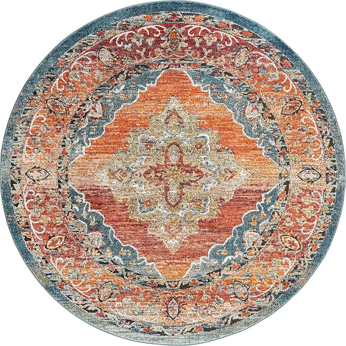 Unique Loom Isabella Collection Area Rug - Rossellini (7' 10" Round, Rust Red/ Beige)
