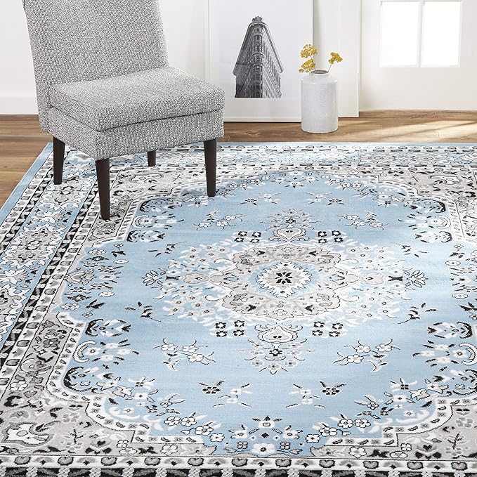 Home Dynamix Premium Sakarya Traditional Medallion Border Area Rug, Blue, 7'8"x10'7" Rectangle