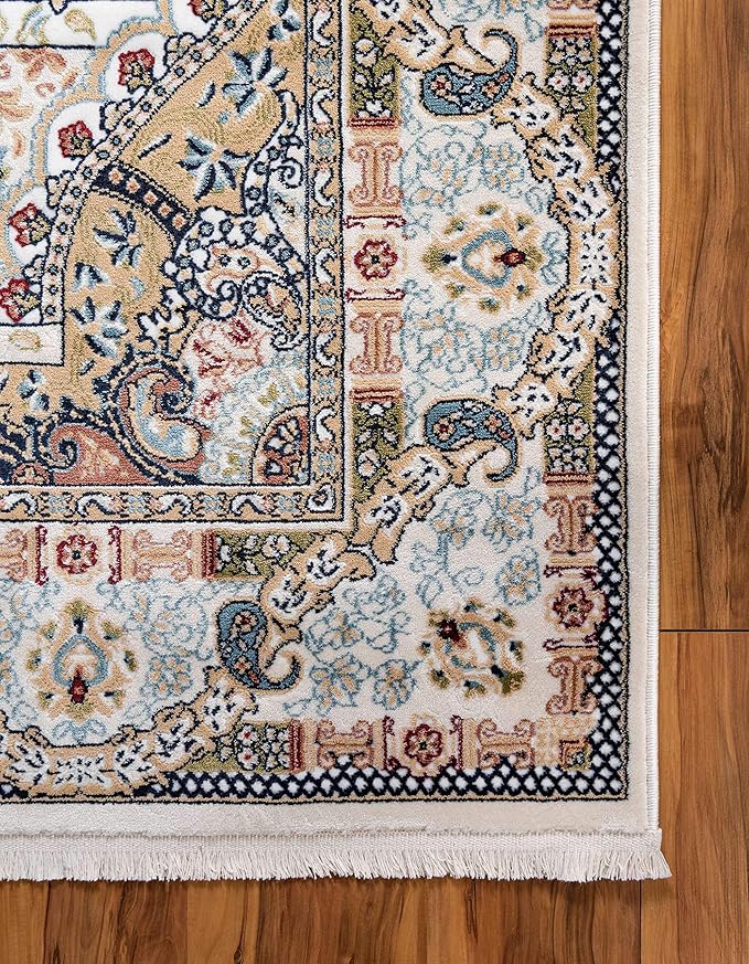 Unique Loom Narenj Collection Classic Traditional Medallion Textured Design Area Rug, 5 x 8 ft, Ivory/Tan