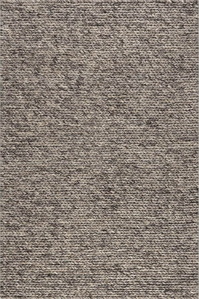 Nuloom Penelope Grey/Brown, 7'6" x 9'6", Hand-Braided, Wool & Cotton, Soft and Textured, High Traffic, Stain Resistant, Easy Clean, Durable Area Rug for Bedroom, Living Room, Dining, Entryway