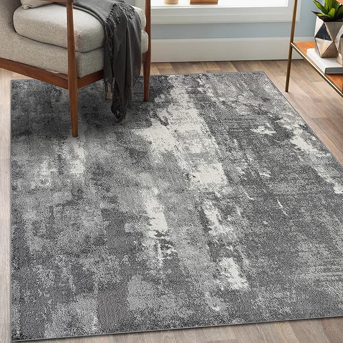 LUXE WEAVERS Euston Collection 7681 Dark Grey 6x9 Modern Abstract Area Rug