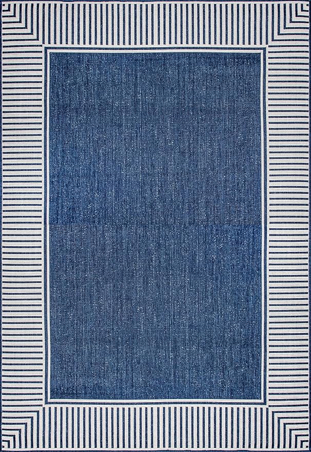 Nuloom Asha Navy/Ivory, 10' x 13', Casual, Striped Border, Soft and Cozy, High Traffic, Stain Resistant, Easy Clean, Durable Area Rug for Indoor/Outdoor Patio, Deck, Porch, Garden, Courtyard