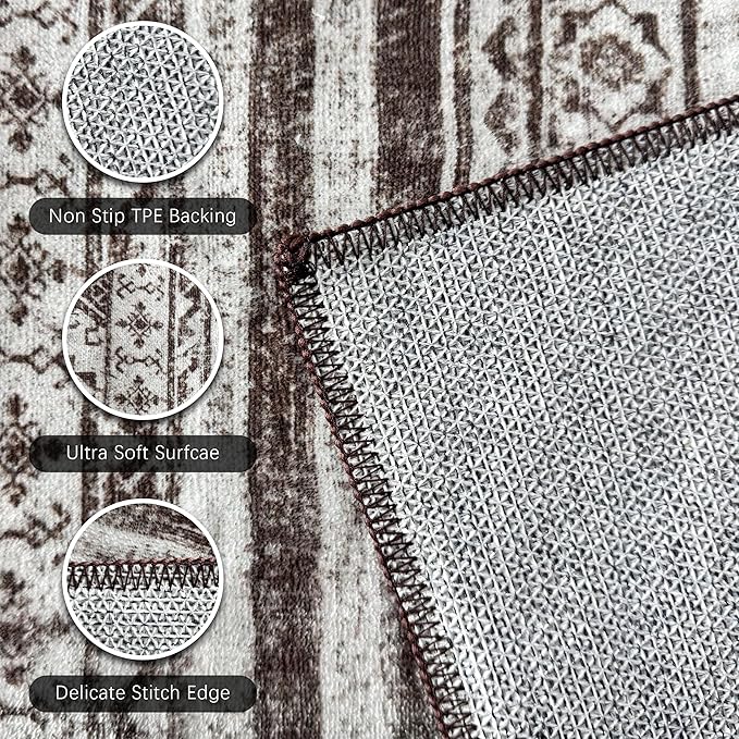 RUGSURE Washable Area Rugs 4' x 6' - 1/6 Thick - Moroccan-Inspired -Stain & Water Resistant Non-Slip - Resistant Rug for Living Room, Bedroom, Nursery, Pet & Child Friendly (Brown)