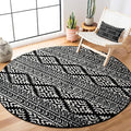 SAFAVIEH Tulum Collection Area Rug - 10' Round, Black & Ivory, Moroccan Boho Tribal Design, Non-Shedding & Easy to Clean, Ideal for Living Room, Bedroom, Dining Space (TUL272Z)