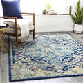 Livabliss Area Rugs - 7x9 Odelia Vintage Boho Blue Aqua Slate Area Rug for Living Room Bedroom - Floral Medallion Stain Resistant Carpet for Kitchen, Nursery, Office (6'7" x 9')