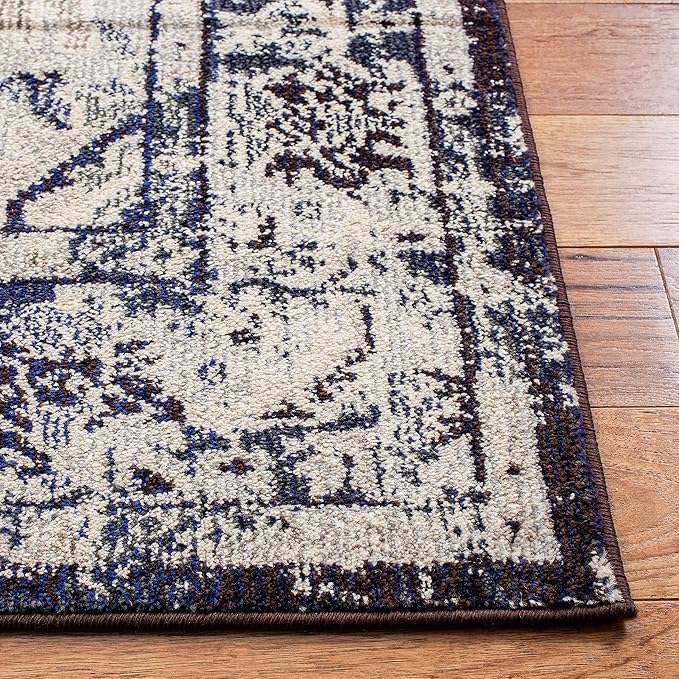 SAFAVIEH Monaco Collection Runner Rug - 2'2" x 8', Ivory & Navy, Boho Chic Medallion Distressed Design, Non-Shedding & Easy Care, Ideal for High Traffic Areas in Living Room, Bedroom (MNC243C)