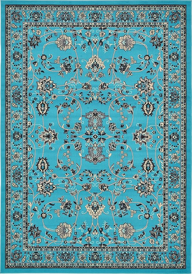 Unique Loom Sialk Hill Collection Area Rug - Washington (7' 1" x 10' Rectangle Turquoise/Black)