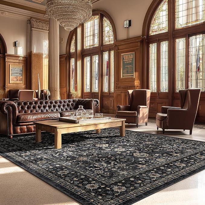 Area Rug Non Slip Machine Washable Ultra Soft Living Room/Bedroom/Kitchen/Outdoor/Classroom Black Grey, 8'×10'