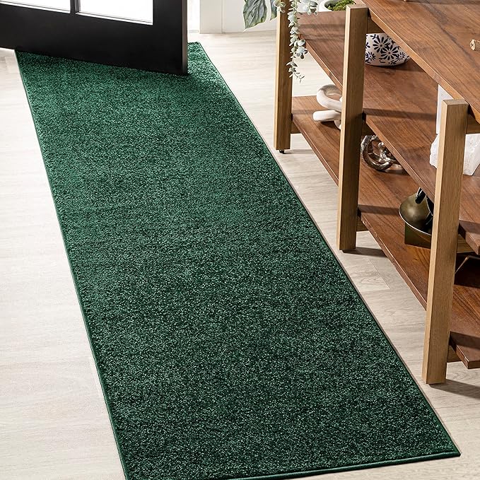 JONATHAN Y Haze Solid Low-Pile Emerald Runner Rug 2x14, Coastal,Bohemian,Minimalist,Classic, Easy-Cleaning for Living Room,Bedroom,Kitchen,Pet Friendly,Non-Shedding (SEU100L-214)