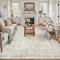 Taupe Area Rug 8x10 Machine Washable Large Vintage Living Room Distressed Non Slip Carpet Traditional Indoor Bedroom Retro Floral Accent Throw Rug for Office Kitchen Dining Room