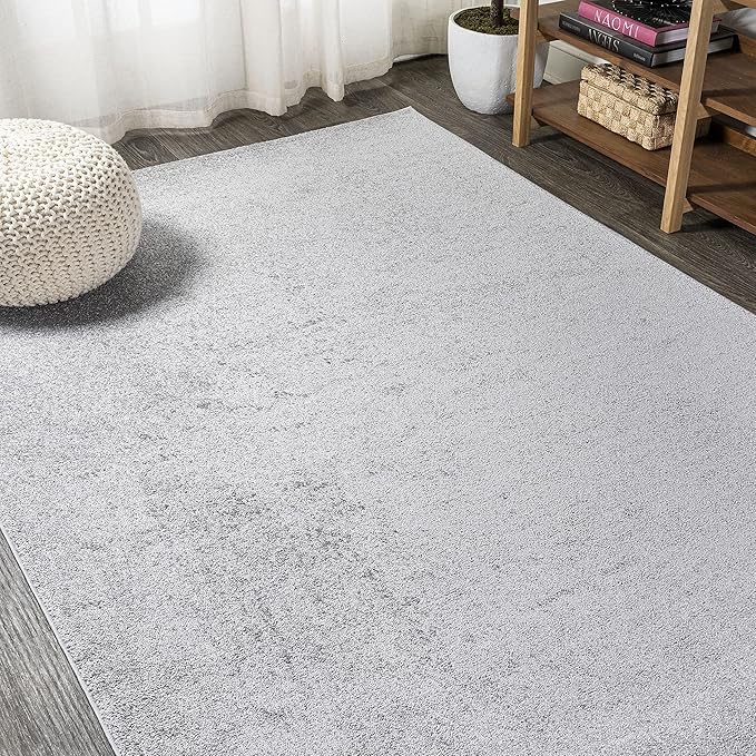 Eyely UES100K-9 Supersoft Haze Solid Low-Pile Indoor Area Rug Casual;Contemporary;Solid;Traditional, Bedroom, Kitchen, Living Room, Easy-Cleaning, Non-Shedding, 9 X 12, Light Gray