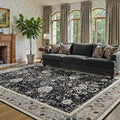 Blcak 8x10 Vintage Rugs for Living Room, Washable Rugs Non Slip Large Area Rug for Bedroom Dining Room Office, Floor Decoration Big Rug Carpet Low-Pile Kid & Pet Friendly(Blcak Navy Multi