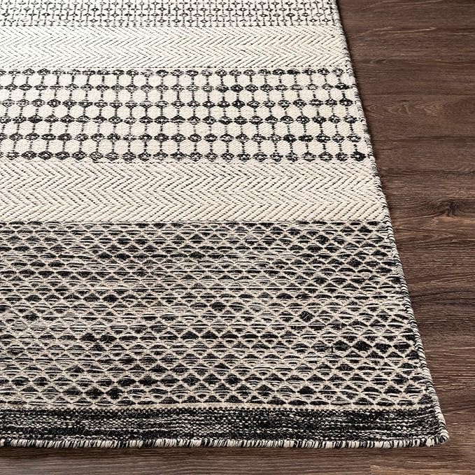 Mark&Day Wool Rugs, 9x12 Tervoort Global Black Area Rug, Blue Beige Carpet for Living Room, Bedroom or Kitchen (8'10" x 12')