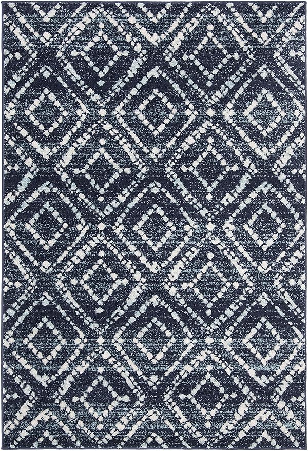 SAFAVIEH Adirondack Collection Area Rug - 5'1" x 7'6", Navy & Ivory, Modern Diamond Distressed Design, Non-Shedding & Easy Care, Ideal for High Traffic Areas in Living Room, Bedroom (ADR131N)