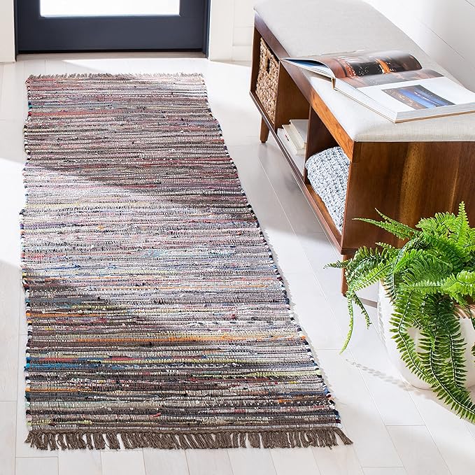 SAFAVIEH Rag Rug Collection Accent Rug - 2'3" x 5', Rust & Multi, Handmade Boho Stripe Cotton, Ideal for High Traffic Areas in Entryway, Living Room, Bedroom (RAR121E)