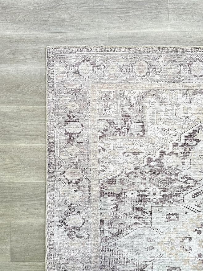 Fame Living Faded Oushak Rug, Turkish Vintage Floral Pastel Large Oversized Area Rugs for Living Room Dining Bedroom Kitchen Bathroom Nursery (848CrNv, 2' x 3')