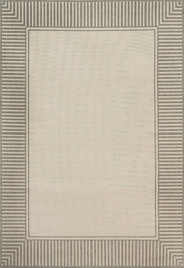 Nuloom Asha Light Grey/Ivory, 9'6" x 12', Casual, Striped Border, Soft and Cozy, High Traffic, Stain Resistant, Easy Clean, Durable Area Rug for Indoor/Outdoor Patio, Deck, Porch, Garden, Courtyard