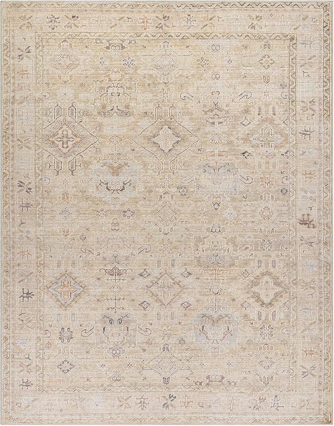 Hauteloom Nakia Bohemian Vintage Medallion Area Rug - Damask Floral Fade Look Carpet for Living Room, Bedroom - Farmhouse - Ivory, Cream, Medium Brown - 2'2" x 3'9"