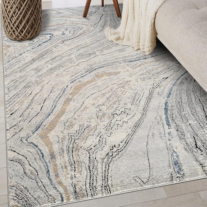 Rugshop Marble Swirl Distressed Gray Area Rug 4' x 6' Great for Small Living Rooms, Offices, or Under Coffee Tables