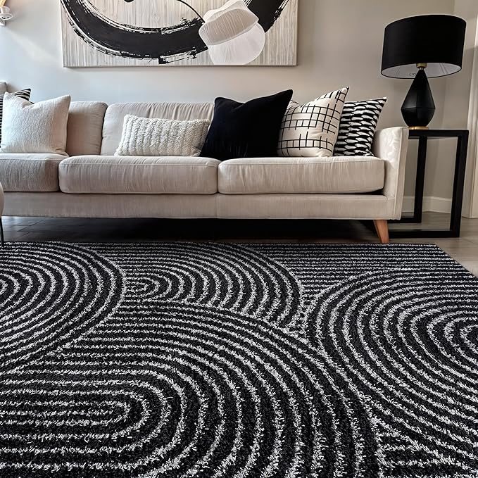 Rugshop Circles Arch Shag Area Rug Anthracite Dark Gray 5' x 7' Great for Bedrooms, Living Rooms, or Under Coffee Tables
