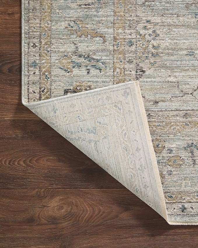 Loloi Magnolia Home by Joanna Gaines Millie Collection MIE-02 Sky/Gold 7'-10" x 7'-10", .25" Pile Height, Round Area Rug