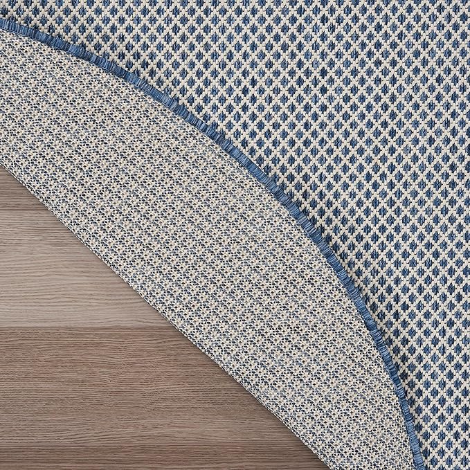 Nourison Home Courtyard Ivory Blue 5' x Round Area Rug - Easy Clean, Non Shedding, Bed Room, Living Room, Dining Room, Kitchen (5' x Round)