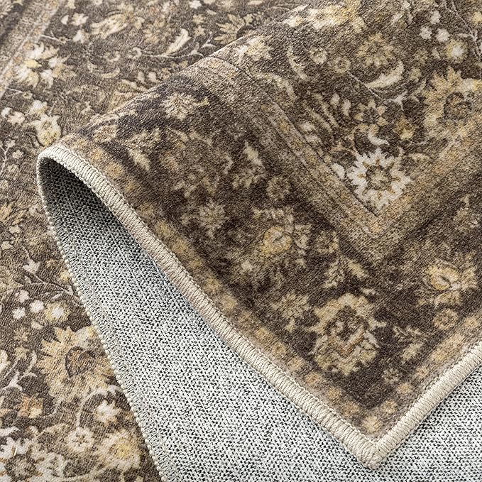 HUGEAR 6x9 Machine Washable Rugs Brown Hallway Large Area Rug Indoor Accent Rug Floral Low Pile Carpet Soft Throw Aesthetic Rug Bedroom Living Room Office Dining Room Kitchen Laundry Room