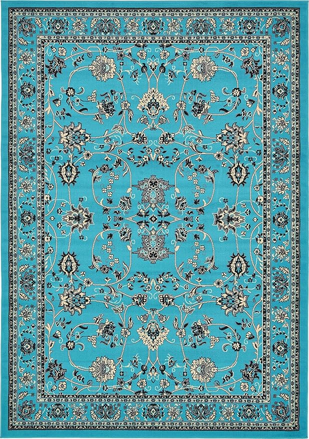 Unique Loom Sialk Hill Collection Area Rug - Washington (7' 1" x 10' Rectangle Turquoise/Black)
