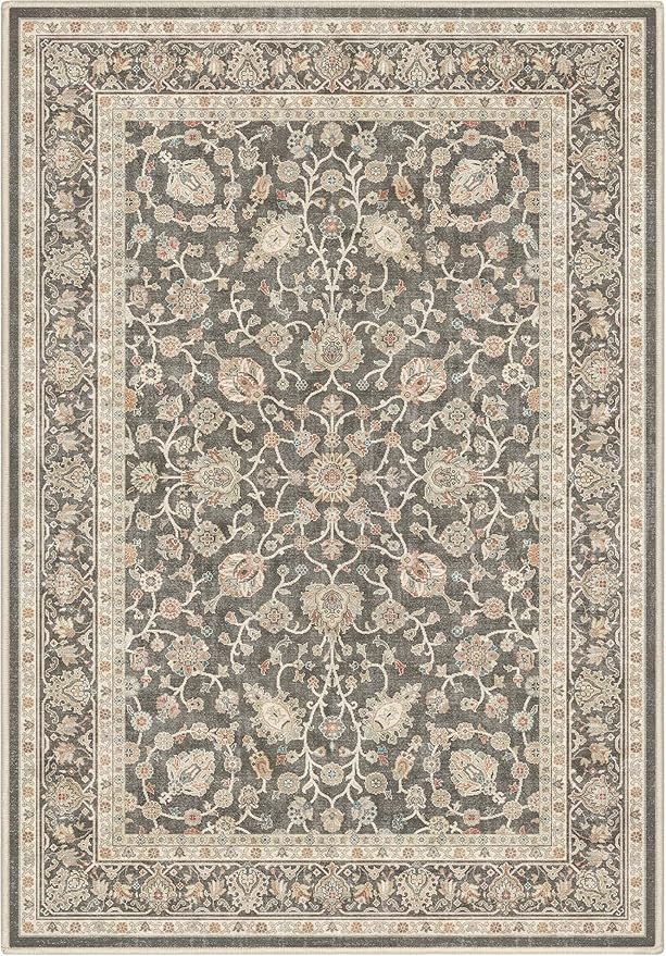 Well Woven Asha Rome Charcoal Brown 3'3" x 5' Area Rug - Oriental Floral Pattern, Easy Clean, Floor-Friendly Backing - for Living Room, Bedroom, and Dining Room