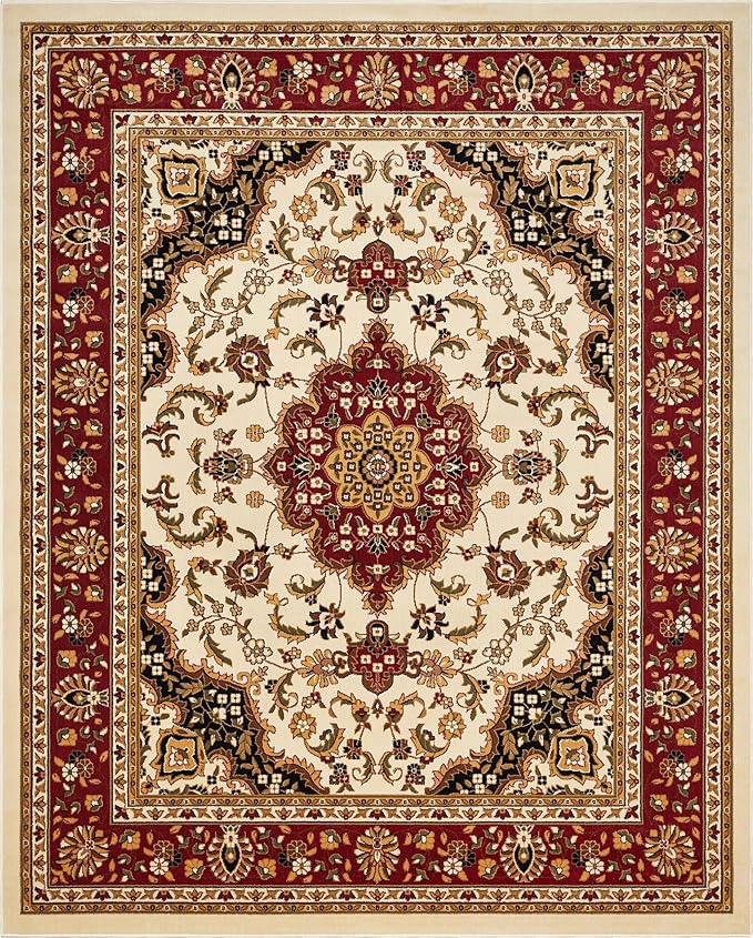 Well Woven Barclay Collection Medallion Kashan Ivory 6x9 Area Rug - for Living Room, Bedroom, and Dining Room