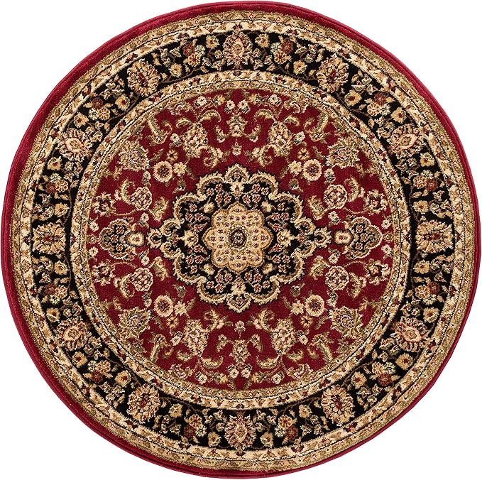 Well Woven Barclay Collection Medallion Kashan Red 8 ft Round Rug - for Living Room, Bedroom, and Dining Room